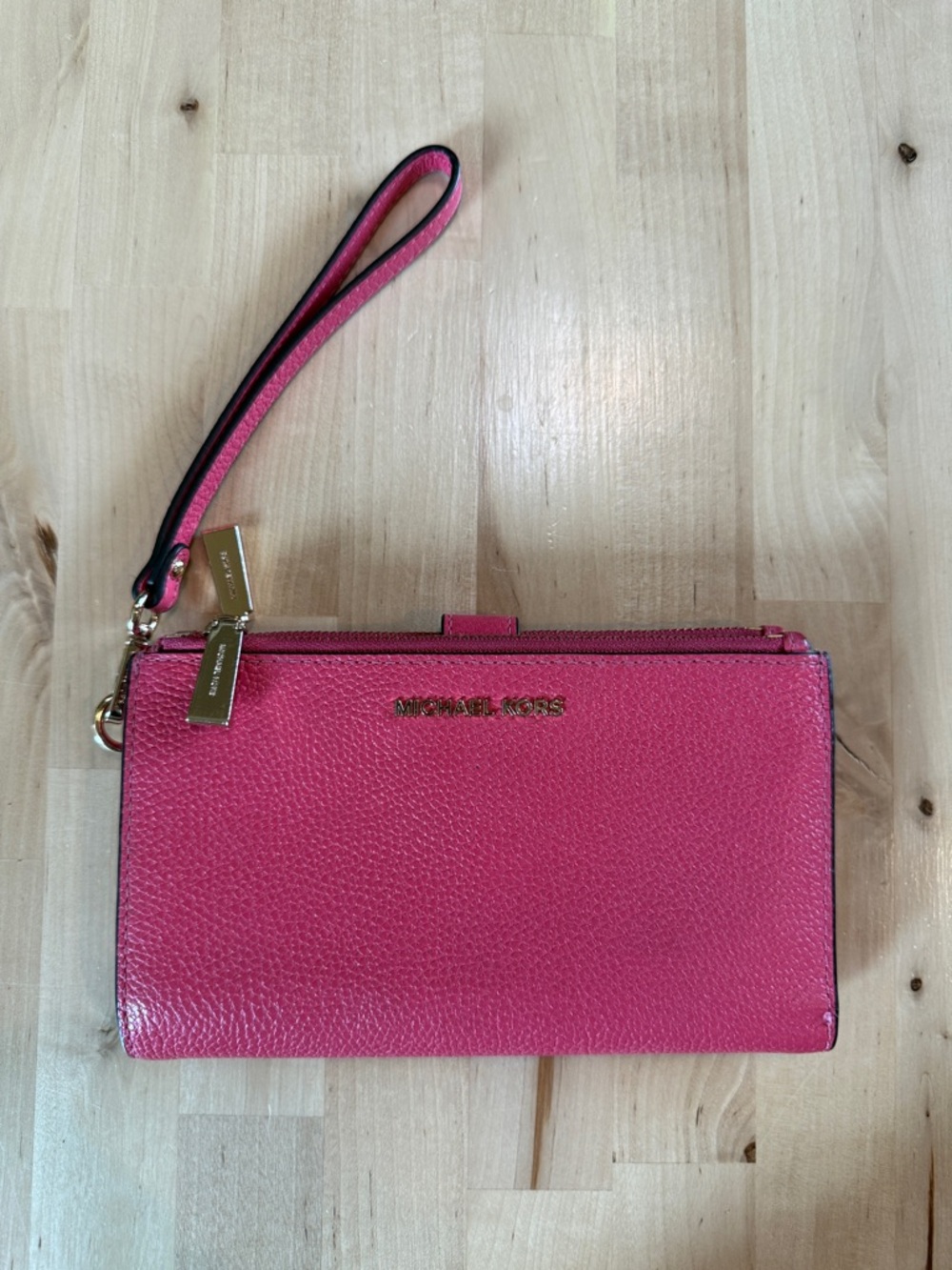 Michael Kors Hot Pink Pebbled Leather Wristlet Clutch